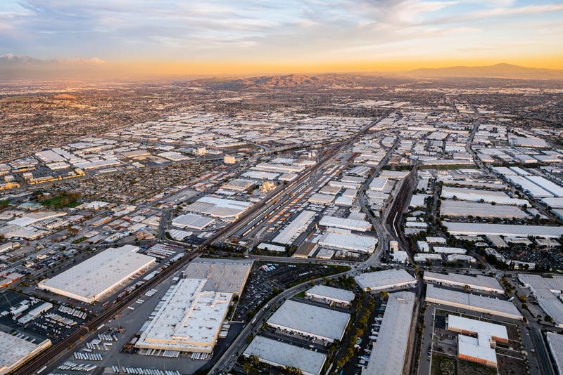 aerial view of warehouses