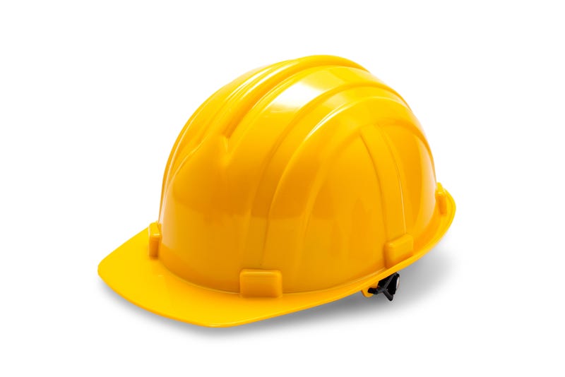 yellow helmet, construction tool for industrial safety isolated on white background