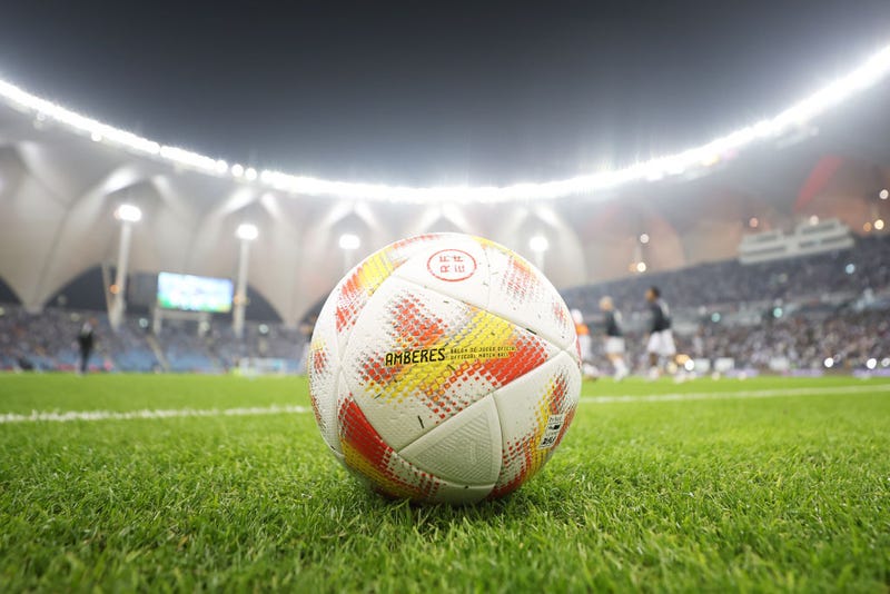 A detailed view of the match ball prior to the Super Copa de Espana Final match between Real Madrid and FC Barcelona at King Fahd International Stadium on January 15, 2023 in Riyadh, Saudi Arabia.