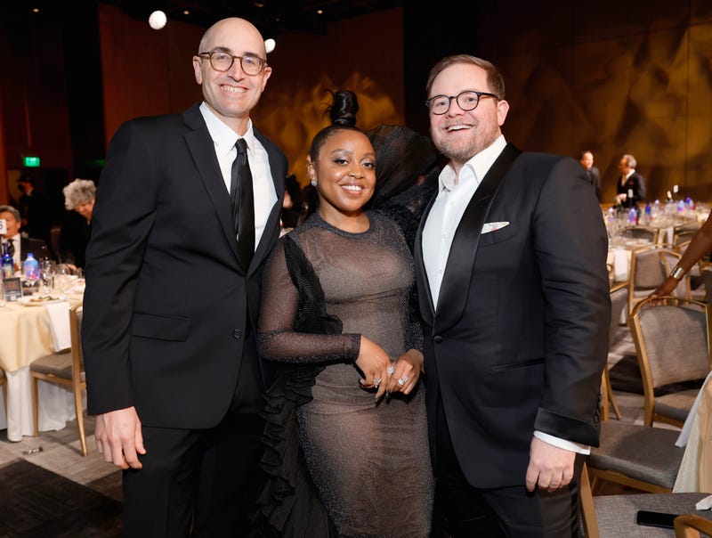JANUARY 15: (L-R) Justin Halpern, Quinta Brunson and Patrick Schumacker attend the 28th Annual Critics Choice Awards at Fairmont Century Plaza on January 15, 2023 in Los Angeles, California.