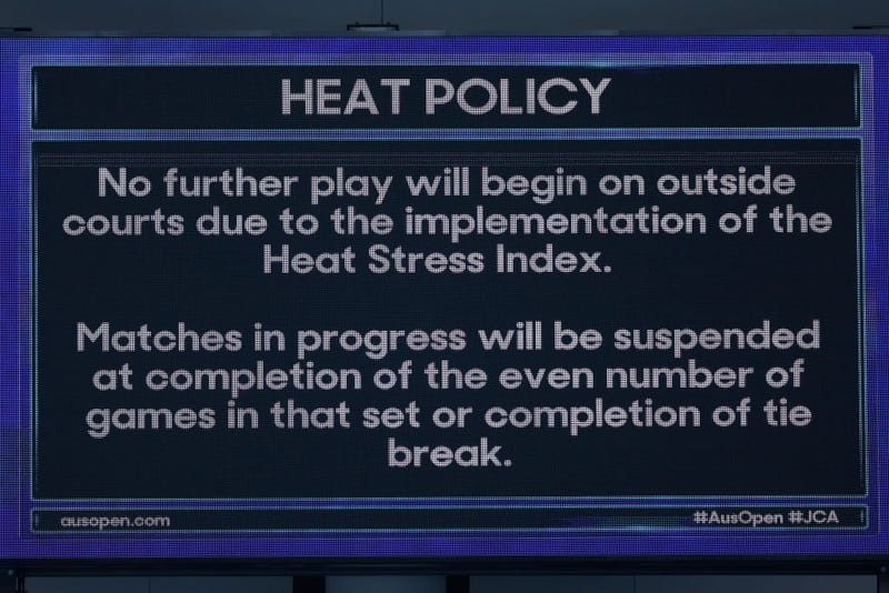 Australian Open heat policy is displayed during day two of the 2023 Australian Open at Melbourne Park on January 17, 2023 in Melbourne, Australia.