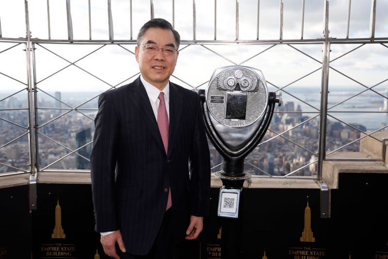 Chinese Consul General Huang Ping attends as he and Deputy Consul General Jiang Jianjun Qian Jin light the Empire State Building in celebration of Lunar New Year on Jan. 20, 2023 in NYC.