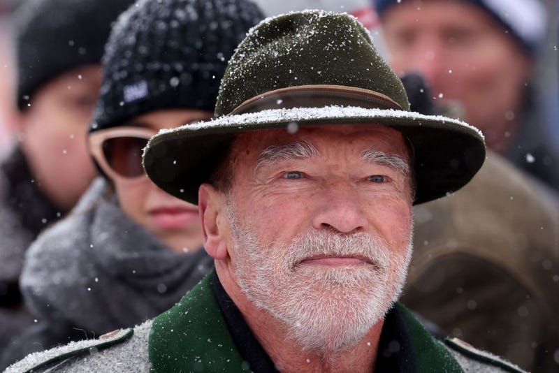 Arnold Alois Schwarzenegger attends the Men's Downhill of the Audi FIS Alpine Ski World Cup at the Streif ski course on January 21, 2023 in Kitzbuehel, Austria. 