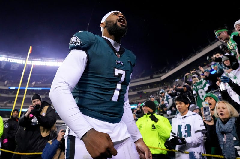 Eagles linebacker Haason Reddick celebrates on the field after defeating the New York Giants 38-7 in the NFC Divisional Playoff game at Lincoln Financial Field on January 21, 2023 in Philadelphia, Pennsylvania.
