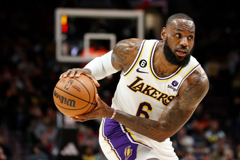LeBron James #6 of the Los Angeles Lakers looks to pass against the Portland Trail Blazers during the first half at Moda Center on January 22, 2023 in Portland, Oregon. 