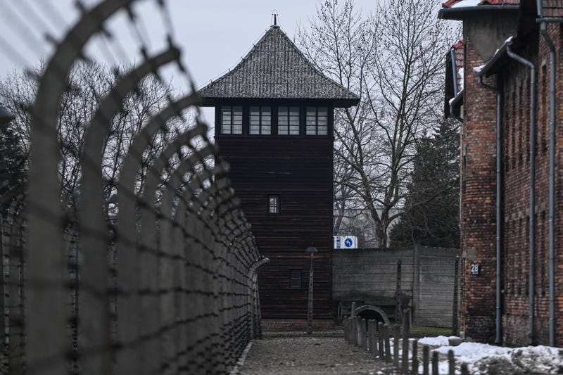 A view of barbed wire fence and surveillance towers at the former Nazi death camp Auschwitz I on Jan. 26, 2023 in Oswiecim, Poland. International Holocaust Remembrance Day, Jan. 27, is observed on the anniversary of the liberation of Auschwitz-Birkenau, the largest Nazi death camp.