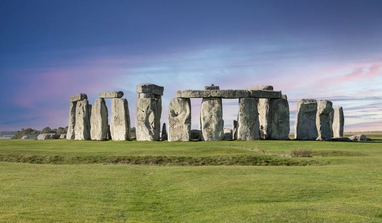 Stonehenge at sunset. 