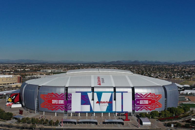  In an aerial view of State Farm Stadium on January 28, 2023 in Glendale, Arizona. State Farm Stadium will host the NFL Super Bowl LVII on February 12.
