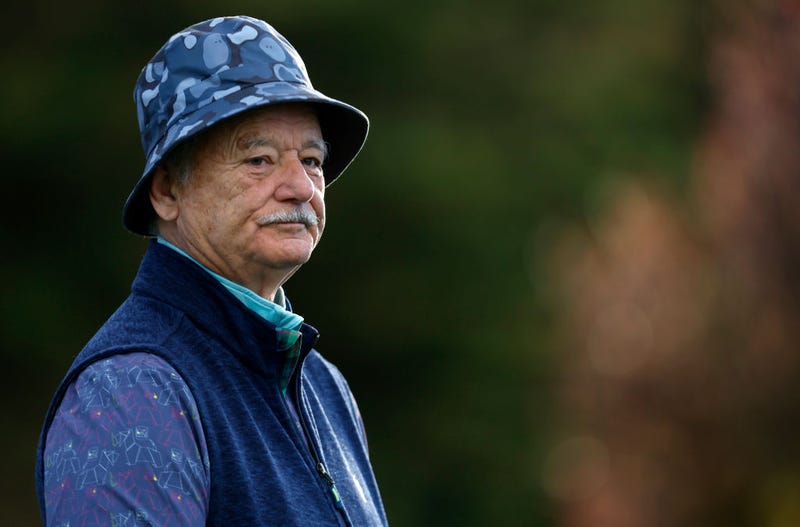 Bill Murray waits to play his shot on the 17th hole during a continuation of the third round of the AT&T Pebble Beach Pro-Am at Pebble Beach Golf Links