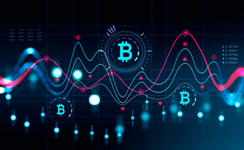 Cryptocurrency hologram with data and graphs
