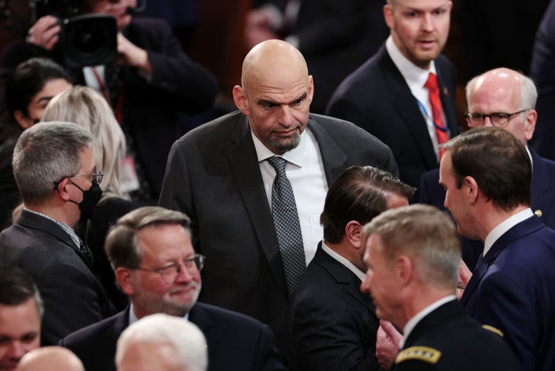 Sen. John Fetterman (D-PA) arrives to the House Chambers for U.S. President Joe Biden's State of the Union address