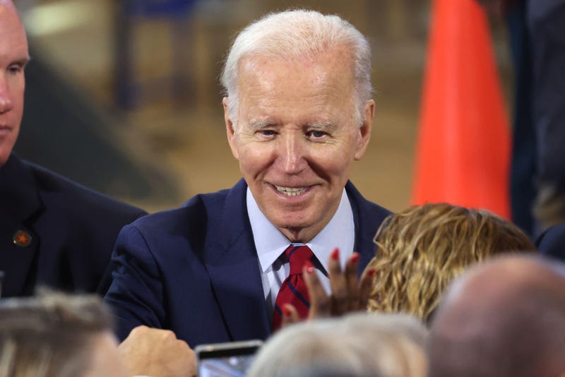 President Joe Biden greets guests following a speech at the Laborers’ International Union of North America (LIUNA) training center on February 08, 2023 in De Forest, Wisconsin.
