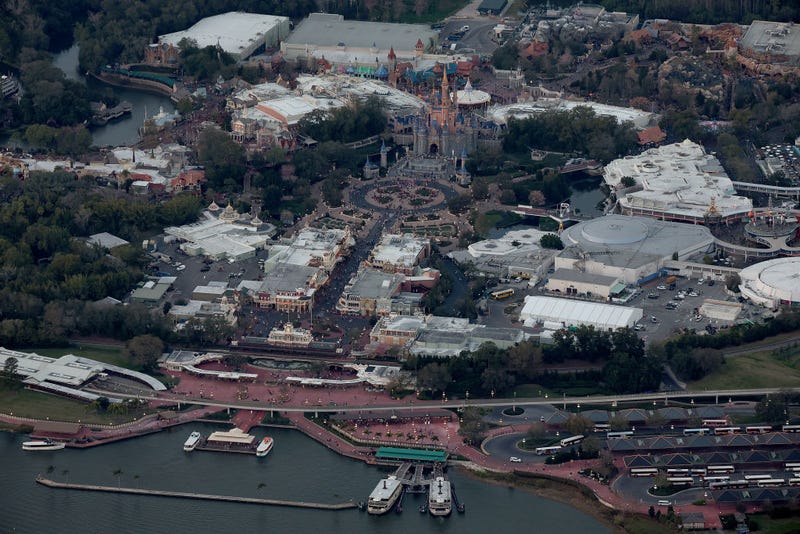  In an aerial view, Walt Disney World's iconic Cinderella Castle sits on the grounds of the theme park on February 08, 2023 in Orlando, Florida. As Florida Gov. Ron DeSantis continues his push to punish Walt Disney Co. by taking control of the board of Disney's special taxing district, the company announced today a restructuring. As a result, Disney expects to cut costs by $5.5 billion and lay off roughly 7,000 employees, or about 4 percent of its global workforce. (Photo by Joe Raedle/Getty Images)