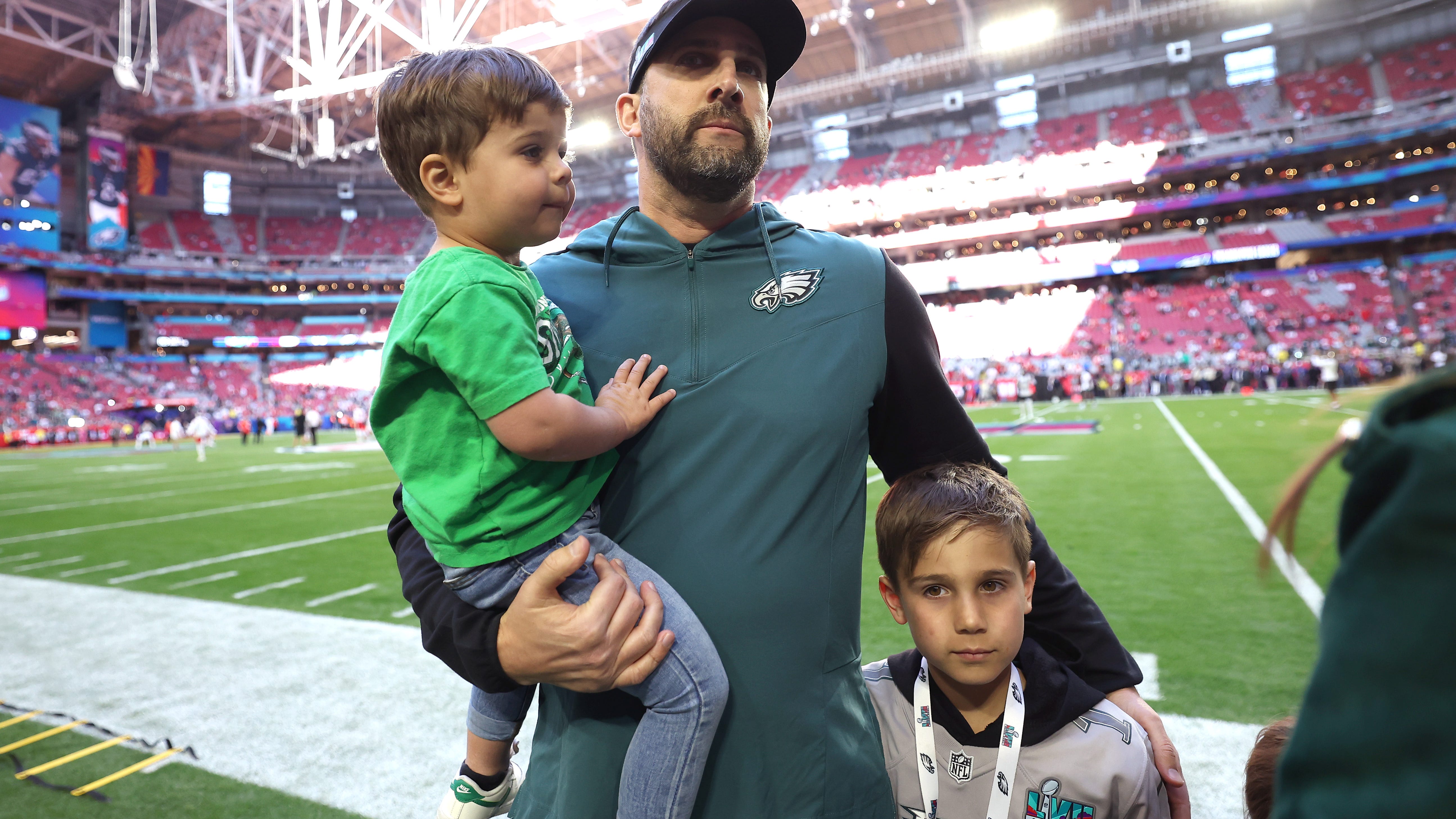 Nick Sirianni had tears rolling down his face during Super Bowl national anthem