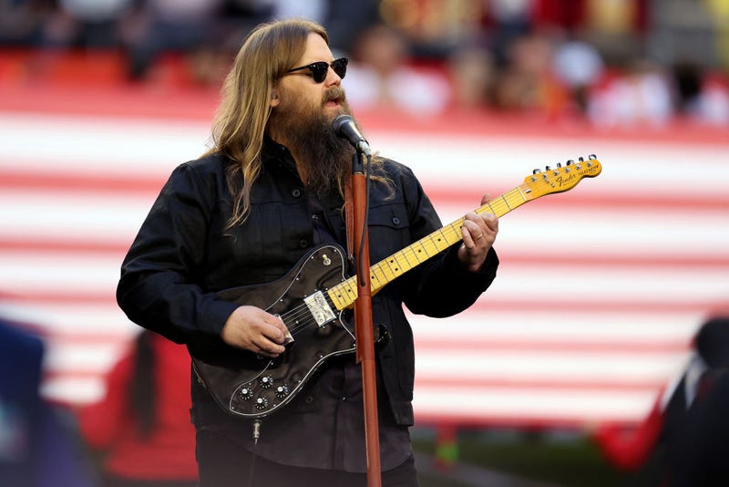 Chris Stapleton performs the national anthem before Super Bowl LVII between the Kansas City Chiefs and the Philadelphia Eagles at State Farm Stadium on February 12, 2023 in Glendale, Arizona.