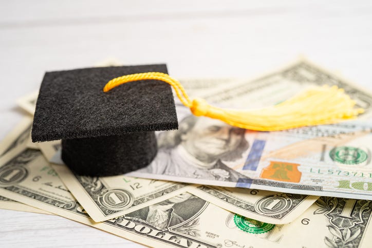Graduation cap on US currency.
