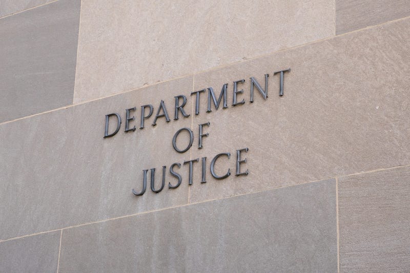 Department of Justice building sign. 