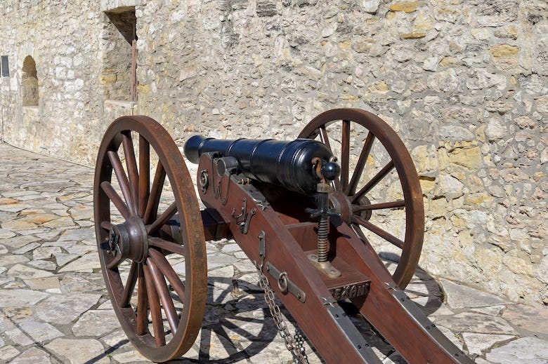 Field cannon on display at The Alamo in San Antonio, Texas