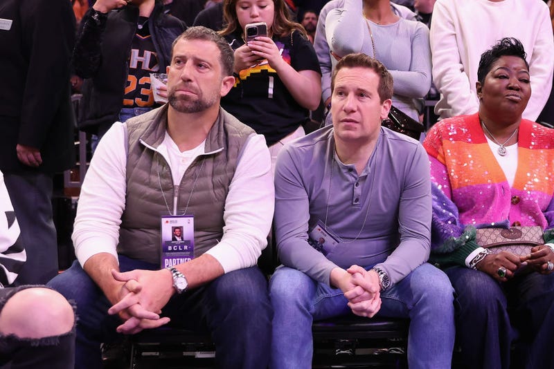 Phoenix Suns co-owner Justin Ishbia (left) looks on during the first half of the NBA game against the LA Clippers at Footprint Center on February 16, 2023 in Phoenix, Arizona.