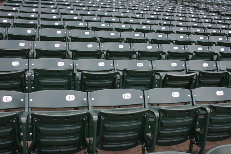 Empty seats at Wrigley Field in Chicago.