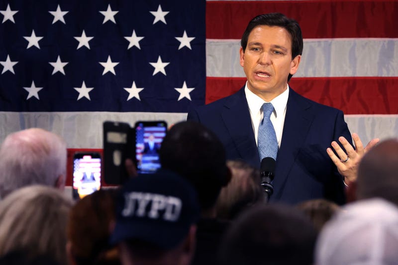 Florida Gov. Ron DeSantis speaks to police officers about protecting law and order at Prive catering hall on February 20, 2023 in the Staten Island borough of New York City.