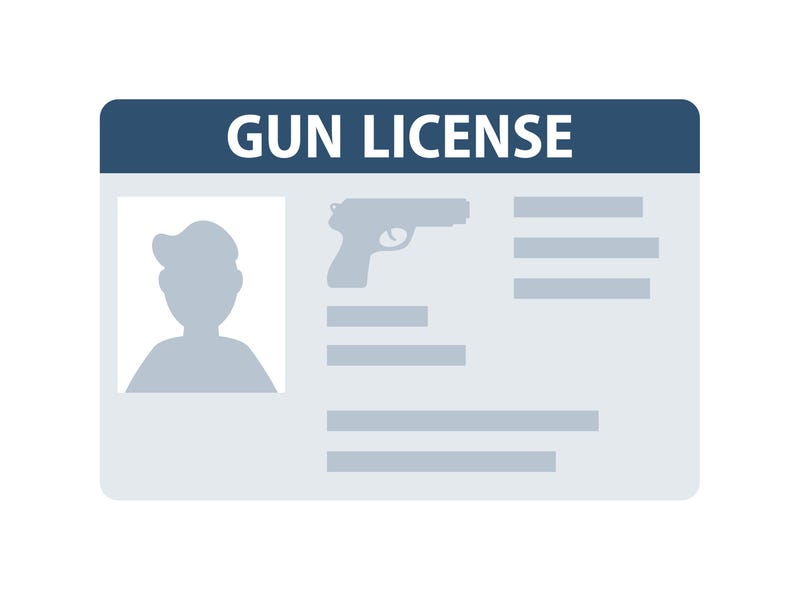 Gun license glyph icon. Pistol and document.