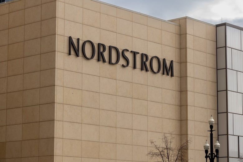 Nordstrom logo outside of a shopping mall