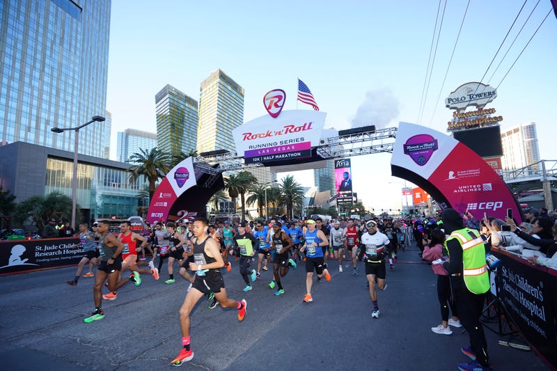 Athletes participate in the Rock n Roll Half Marathon and 10K on February 26, 2023 in Las Vegas, Nevada.