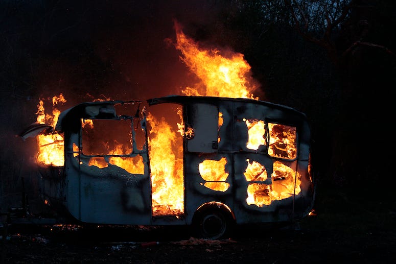 Trailer, Fire, Caravan, Burning, Flames