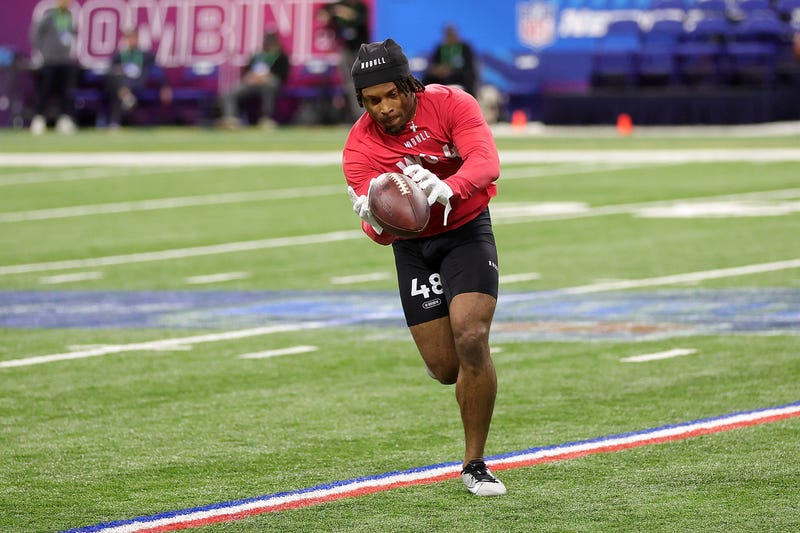 Tre Tucker of Cincinnati participates in a drill during the NFL Combine at Lucas Oil Stadium on March 04, 2023 in Indianapolis, Indiana.