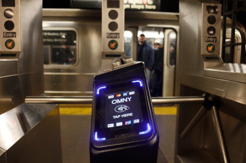 A view of the New York City subway entrance in Times Square on January 01, 2023 in New York, New York.