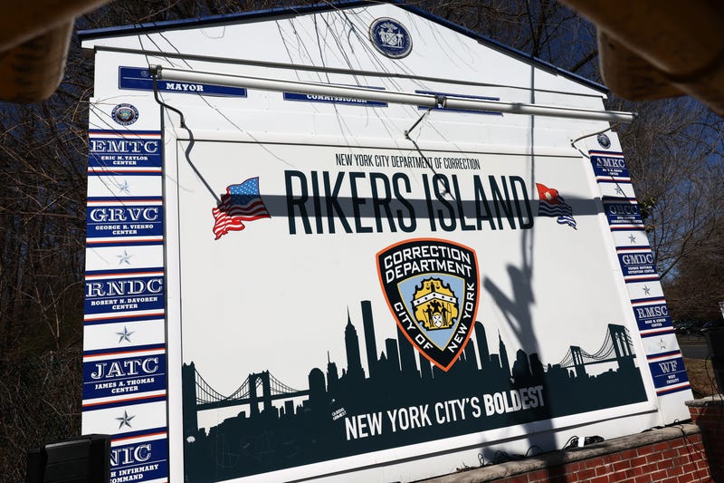 The Rikers Island jail sign is seen on March 07, 2023 in New York City. Lawmakers gathered for a press conference after a tour of Rikers Island jail, calling on the city to address what they say is a "staffing and safety crisis" at the jail.