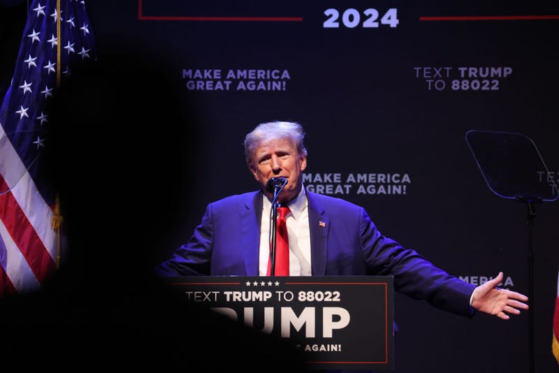  Former President Donald Trump speaks at the Adler Theatre on March 13, 2023 in Davenport, Iowa. Trump's visit follows those by potential challengers for the GOP presidential nomination, Florida Gov. Ron DeSantis and former U.N. Ambassador Nikki Haley, who hosted events in the state last week. (Photo by Scott Olson/Getty Images)