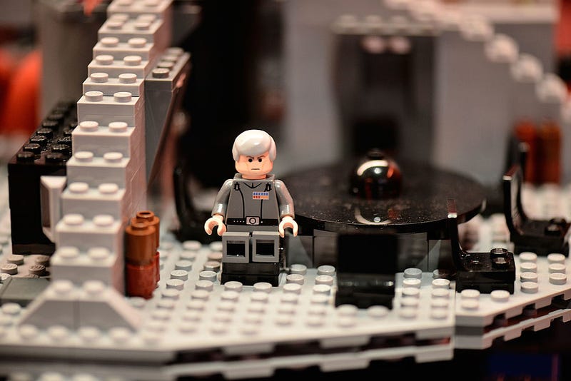 A close-up view of the Lego Star Wars death star at Hamleys Christmas toy photocall at Hamleys Toy store store
