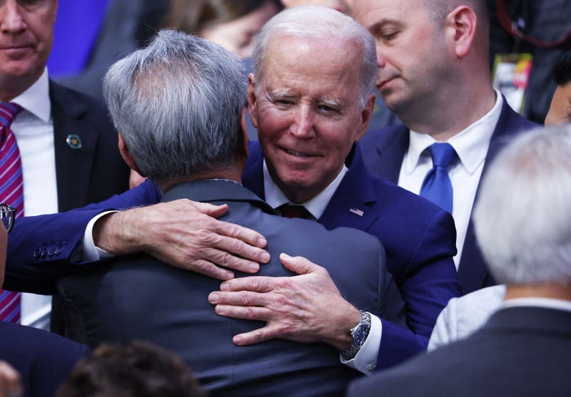 President Joe Biden hugs an audience member after delivering remarks at the Boys and Girls Club of West San Gabriel Valley on March 14, 2023 in Monterey Park, California.