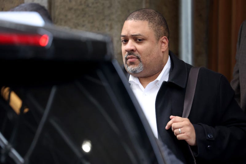 Manhattan District Attorney Alvin Bragg leaves his office as the grand jury continues to hear evidence against former President Donald Trump on March 22, 2023 in New York City