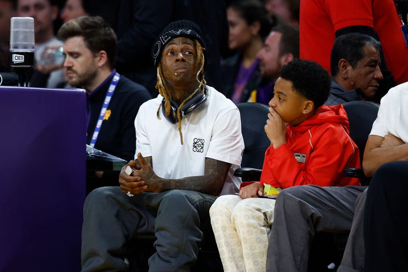 Lil Wayne and Kameron Carter at Crypto.com Arena on March 22, 2023 in Los Angeles, California.