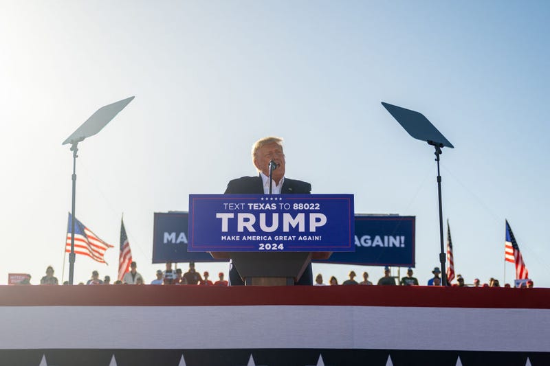 Former U.S. President Donald Trump speaks during a rally at the Waco Regional Airport on March 25, 2023 in Waco, Texas.
