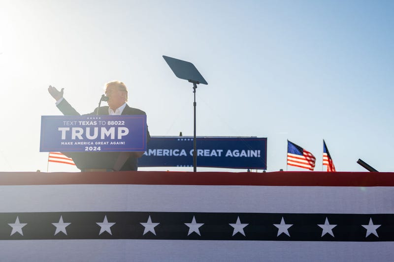 Former U.S. President Donald Trump speaks during a rally at the Waco Regional Airport on March 25, 2023 in Waco, Texas.