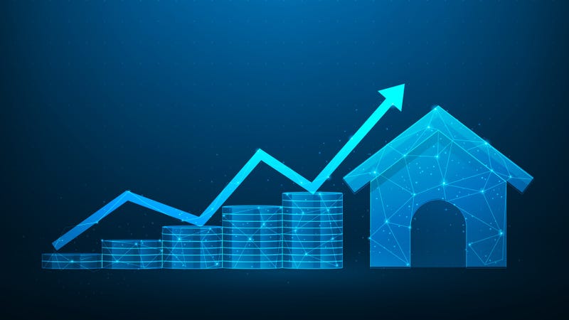 Business income investment and coin stack growth with home - stock illustration