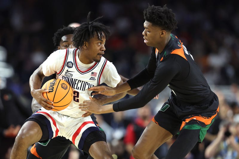 UConn's Tristen Newton, a key transfer portal addition, at the Final Four in Houston, 4/1/23