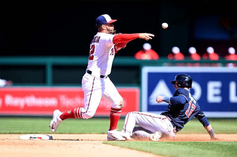 Luis Garcia forces out Sean Murphy during a 2023 Nationals-Braves game.