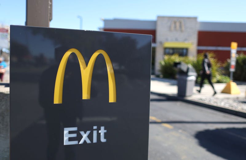 A sign is posted in front of a McDonald's restaurant on April 03, 2023 in San Pablo, California. 