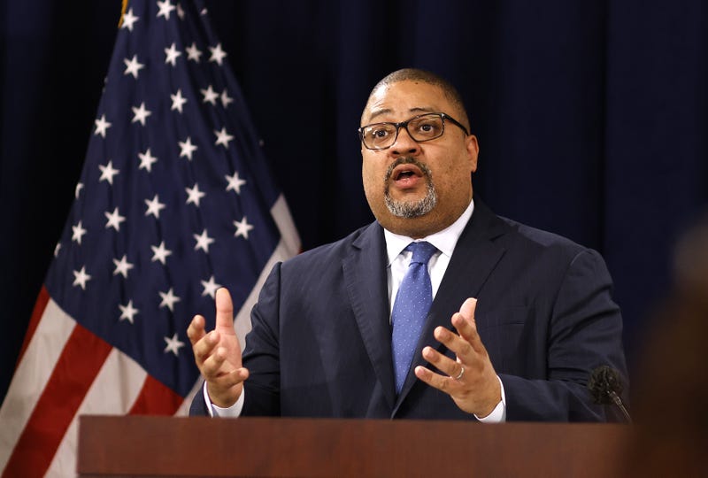 Manhattan District Attorney Alvin Bragg speaks during a press conference following the arraignment of former U.S. President Donald Trump April 4, 2023.