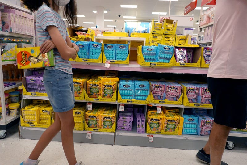 The Easter candy Peeps, made by Just Born Quality Confections, are displayed for sale on a store shelf