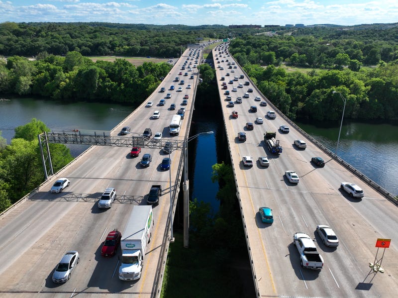 In an aerial view, traffic is seen on April 11, 2023, in Austin, Texas.