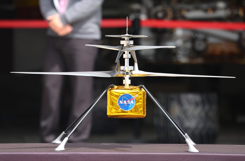 A full scale model of the National Aeronautics and Space Administration (NASA) Mars Helicopter, Ingenuity, is displayed in the Mars Yard at NASA's Jet Propulsion Laboratory (JPL) on April 11, 2023 in Pasadena, California. NASA Administrator Bill Nelson toured JPL with local members of Congress in a visit highlighting current and future NASA missions including Europa Clipper, which will visit Jupiter’s moon Europa, and the Mars Sample Return campaign, which will bring samples of Martian terrain back to Earth.
