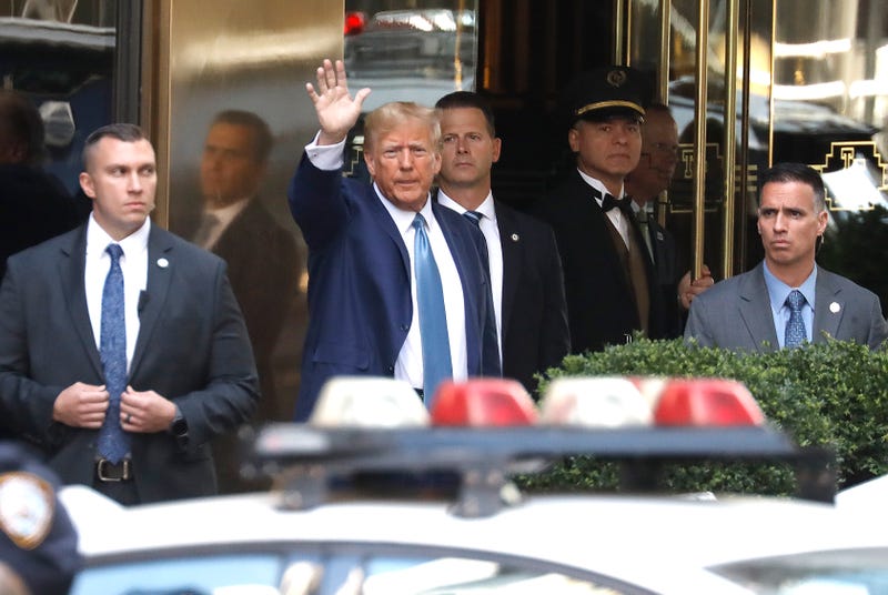 Donald Trump leaves Trump Tower for the attorney general's office on April 13, 2023 in New York City