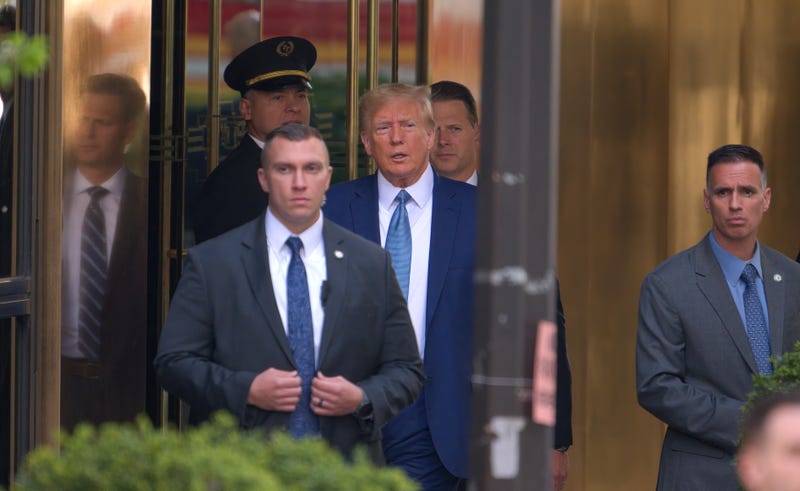 Donald Trump is seen leaving Trump Tower for the New York attorney general's office on April 13, 2023