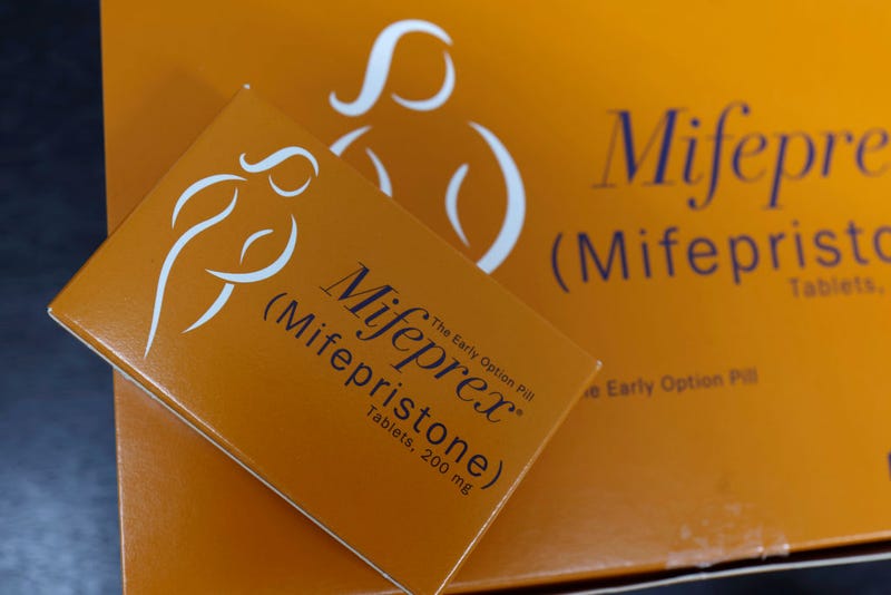 In this photo illustration, packages of Mifepristone tablets are displayed at a family planning clinic on April 13, 2023 in Rockville, Maryland. A Massachusetts appeals court temporarily blocked a Texas-based federal judge’s ruling that suspended the FDA’s approval of the abortion drug Mifepristone, which is part of a two-drug regimen to induce an abortion in the first trimester of pregnancy in combination with the drug Misoprostol. (Photo illustration by Anna Moneymaker/Getty Images)